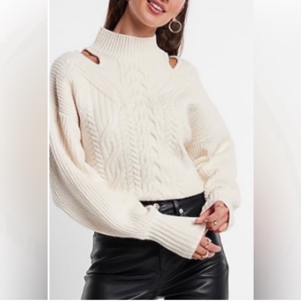 Express Cream Cable Knit Sweater - Picture 2 of 6